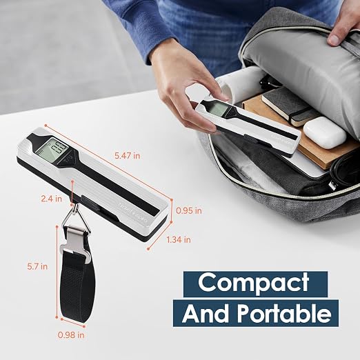 Battery-Free Luggage Scale – No Batteries Needed, Portable Digital Hanging Suitcase Weight Scale for Air Travel & Checked Bags, 110lb/50kg, LCD Display, Compact Travel Accessory
