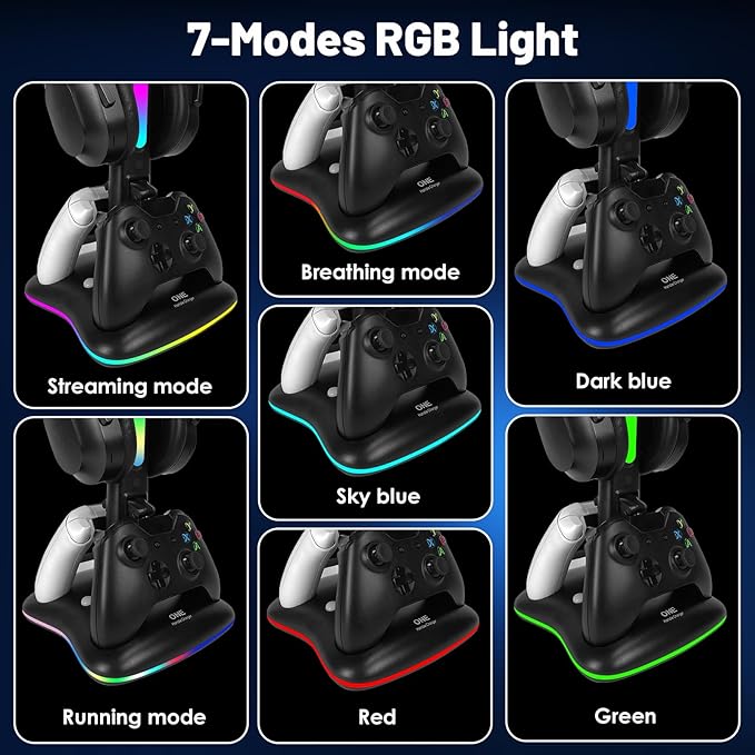 Controller Charger with RGB Headphone Stand & 2X6660mWh Battery Packs for Xbox Series X/S/One/One S/X, XSX Controller Charger Station, Headset and Controllers Stand Holder