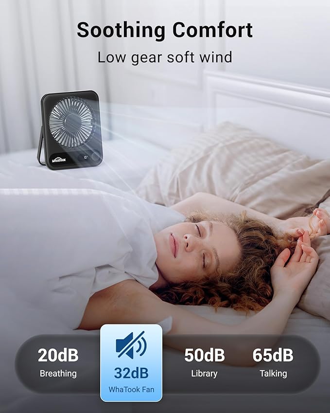 WHATOOK Desk Fan 2 Pack: 100 Speeds Stepless Control 2000mAh Battery Operated Portable Fan, Rechargeable Table Fan for Cruise Ship Essentials, Gift for Couples, Dorm, Office, Bedroom(Black and Black)