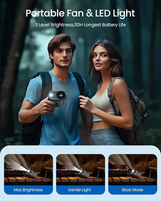 Portable Waist Fan 10000mAh Rechargeable, Clip on Belt Fan With 10 Speeds 16000PRM Strong Airflow, Hands-Free Hanging Neck Fan, Long-Lasting Cooling for Camping, Hiking,Outdoor,Jobsite,Grey