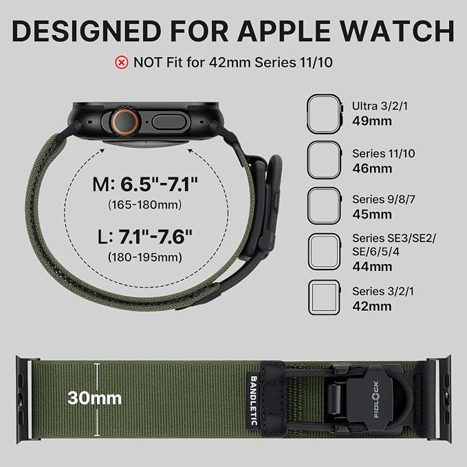 Bandletic Compatible with Apple Watch Ultra 3 Bands for Men, Braided Nylon Loop Replacement Strap with Magnetic Fidlock Hook Rope Buckle for iWatch 49mm, Series 11/10 46mm, 9/8/7 45mm, SE/6/5/4 44mm