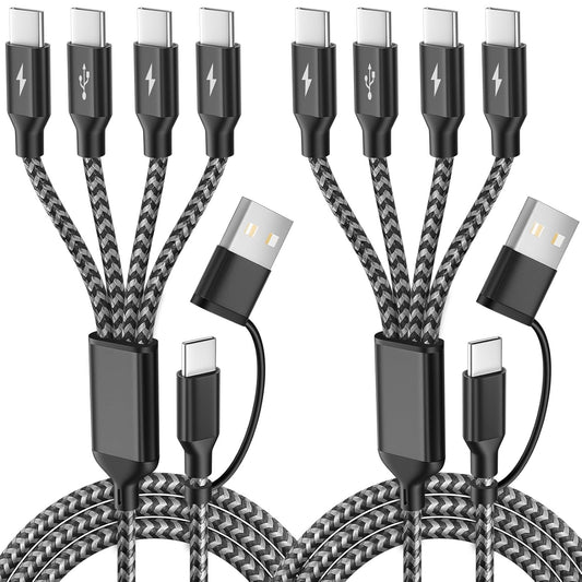 USB C Splitter Multi Charging Cable,USB A/C to USB C Charging Cord,Dual Type C Charger Cord,4 in 2 Multi Charger Cord with 4 Type-C Connectors Compatible with iPhone16/15/Cell Phones Tablets and More.