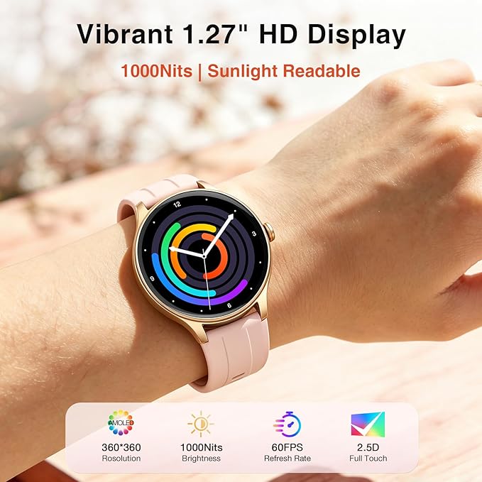 Fitpolo Smart Watch for Women Android iPhone, 1.27'' HD Fitness Tracker with Bluetooth Call & Answer, IP68 Waterproof, Heart Rate/SpO2/Sleep Monitor, Built-in AI Voice, 105+ Sports Modes (Pink)