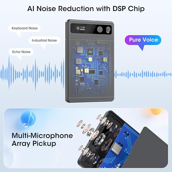 Alotwan AI Voice Recorder - AI Note Taking Device with Transcribe & Summarize, Support 118 Languages, 64GB APP Control, AI Noise Cancellation, Clear Audio Recorder for Lectures, Meetings, Calls