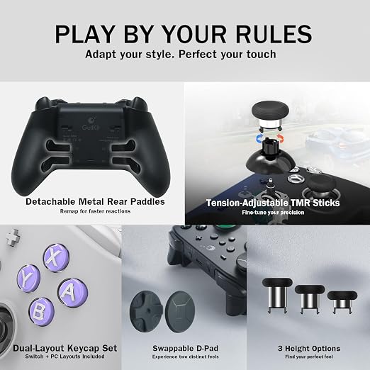 GuliKit TT MAX Bluetooth Gaming Controller for Switch 2/Switch/PC/Android/iOS, Ultra-Fast Gamepad with Adjustable TMR Joysticks, Hall & Micro Triggers, 4 Rear Paddles, Switch 1/2 Wake-Up & Multi-functional Adapter