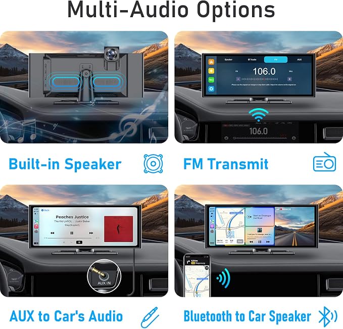 10.26 Inch Carplay Screen for Car, Compatible with Apple CarPlay & Android Auto, 4K Dash Cam & HD Backup Camera, Bluetooth, Navigation, Mirror Link, Voice Control, Carplay Tablet for Cars/Trucks