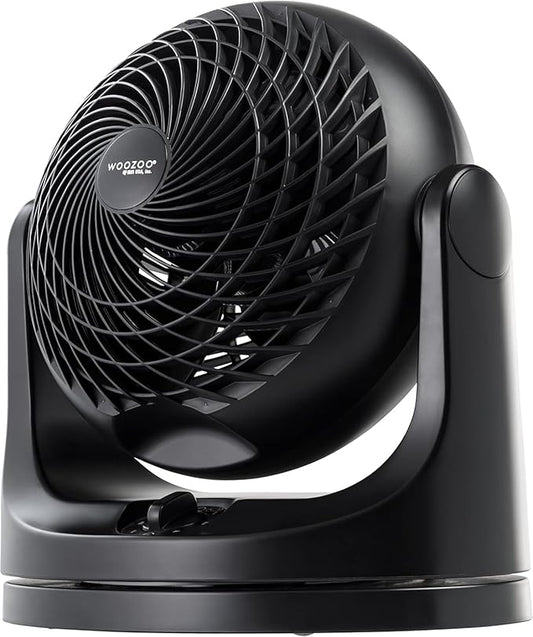 IRIS USA WOOZOO Desk Fan, Oscillating Air Circulator, 3 Speeds, 36ft Max Air Distance, 244ft² Coverage, 112° Adjustable Vertical Tilt, 29db Quiet Motor, Small Fan for Bedroom, Office, Dorm, Black