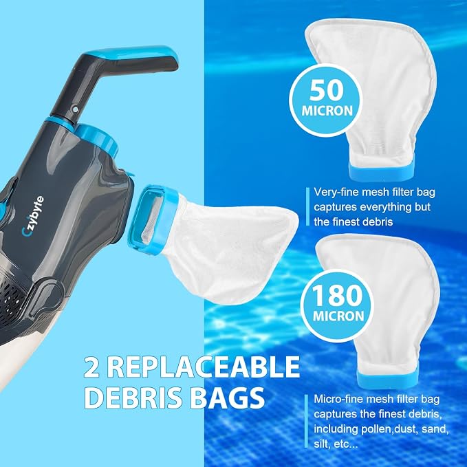 Handheld Pool Vacuum Cleaner, Rechargeable Pool Bottom Cleaner with Strong Suction, 1 H Runtime, 89 inchs Extension Pole,for Above Ground/Inground Pools, Spas and Hot Tubs, Grey