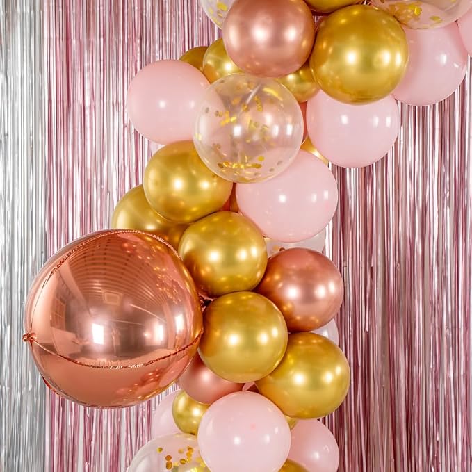 Restaurantware-Balloonify Balloon Garland Set, 1 Party Decoration Kit - 135 Balloons, With Chain, Pink & Gold Latex Balloon Arch Kit, Includes Glue Dots
