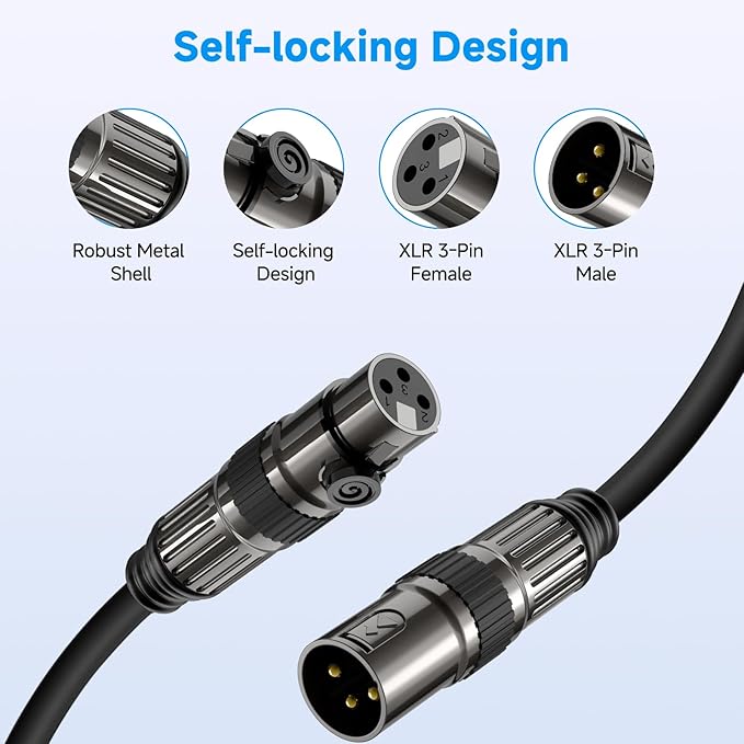 Caiord XLR Microphone Cables, 2 Pack 15 Feet Oxygen-Free Copper 3-Pin Male to Female Microphone Cable for Speaker, PA System, Podcast Audio Mixer, Studio Monitors, Audio Recording and More
