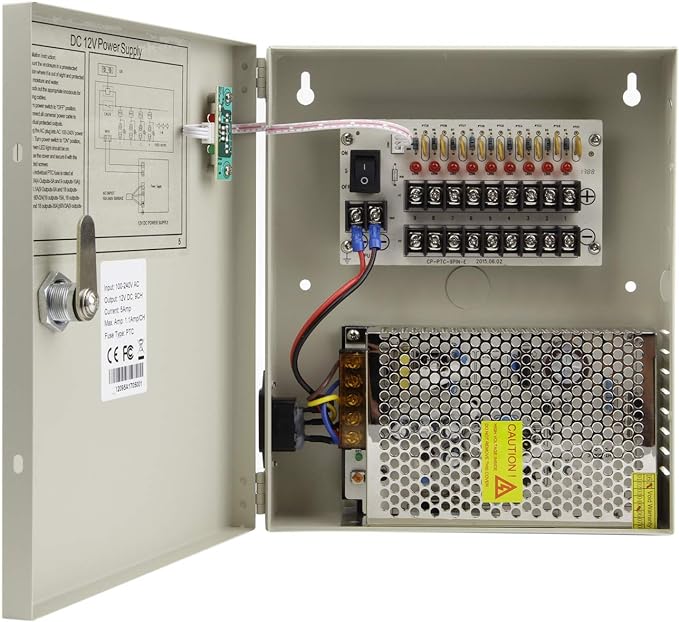 8 Channel Port 12V DC 5 Amp Amper with PTC Fuse Distributed Power Supply Box for CCTV DVR Security System and Camera or Cameras