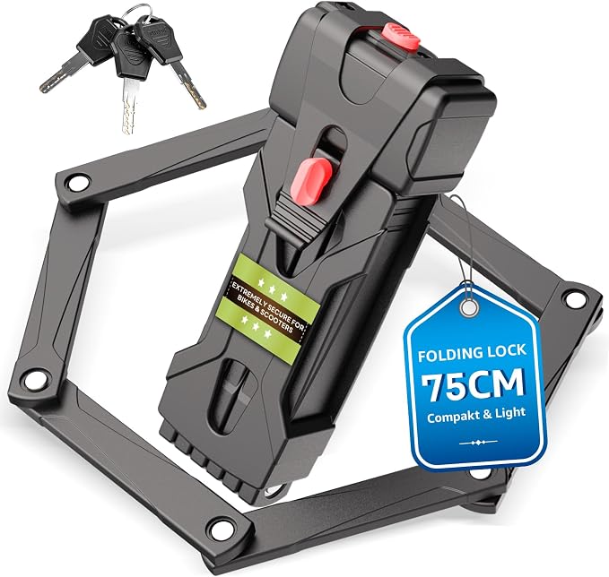 Compact Folding Bike Lock, Heavy Duty Bicycle Lock with 3 Keys and Mount, Lightweight Foldable Chain Locks for E-Bike, Motorcycles, Scooters - 75cm (30 in)