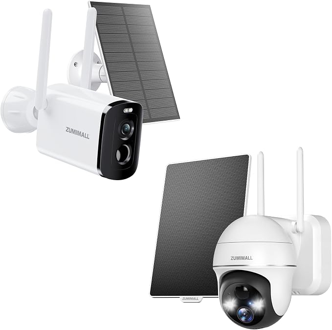 ZUMIMALL Solar Security Cameras Wireless Outdoor, 2K Camera for Home Security with 3MP Color Night Vision, 2.4GHz WiFi, 2-Way Talk, Spotlight & Siren, IP66 Weatherproof, Compatible with Alexa