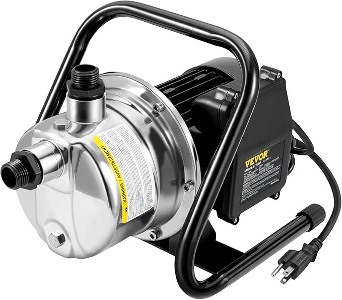 VEVOR Shallow Well Pump,Garden Jet Pump, 1.5 HP 115V, 1200 GPH 164 ft Height, Stainless Steel Sprinkler Booster Jet Pumps for Garden Lawn Irrigation system, Lake Fountain, Water Transfer