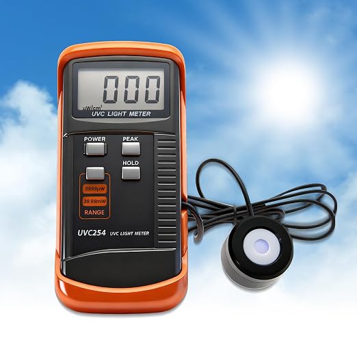 UV Light Meter Professional UV Monitors Measurable of UVA UVB & UVC Light Measure Tester with 320~390nm Range Portable UV Sunlight Tester (Model UVC254)