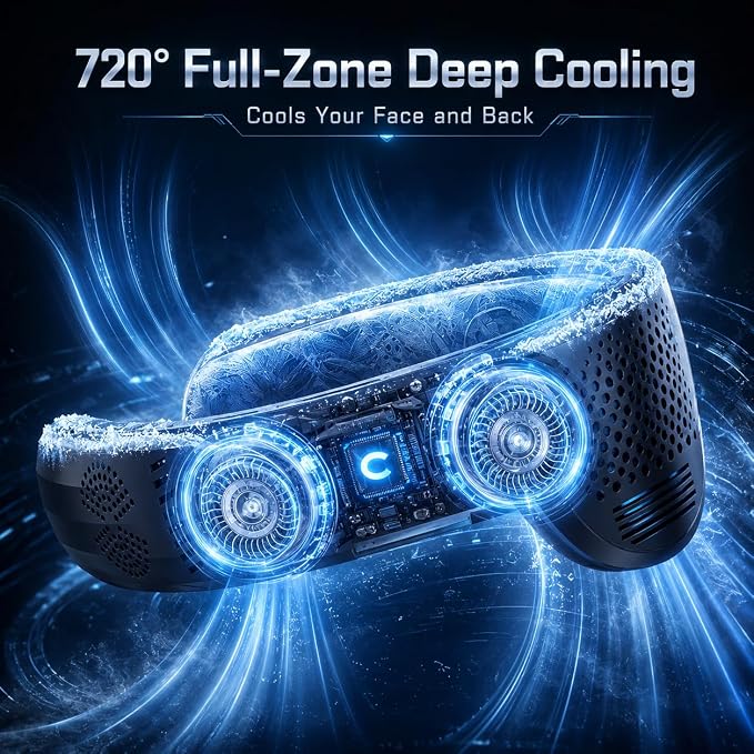 Portable Neck Fan Air Conditioner,2026 Wearable Neck Cooler with 3 Cooling Plates,4739 sq mm Cooling Area,3D Airflow,6000mAh USB-C Rechargeable Personal Fan,Quiet Cooling Fan for Travel Office Outdoor