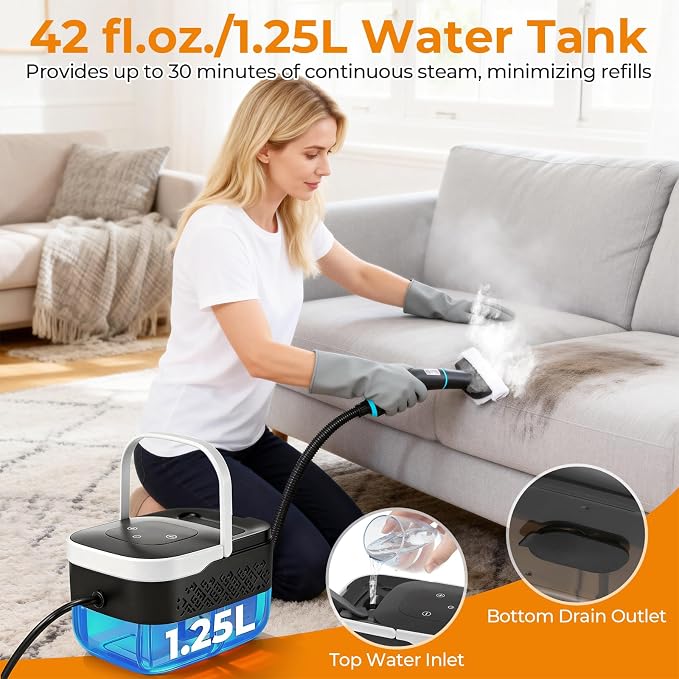 BEAMNOVA Handheld Steam Cleaner, Car Steamer for Auto Detailing, High-Pressure Multi-Purpose Steam Cleaning Machine, 42 oz, for Car Interior, Kitchen, Bathroom, Grout & Tile, Floors, White