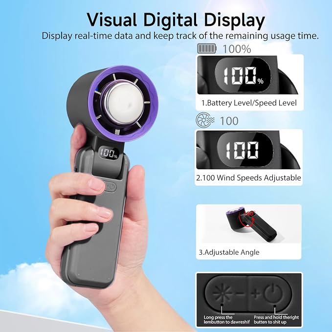 Handheld Portable fan with Turbo Cooling Ice Cooler- Hand Held Fan Rechargeable,100 Speed, 20H Battery Life 3600mAh, Powerful Mini Personal Fan for Travel, Outdoor, Beach, Makeup, Summer Use