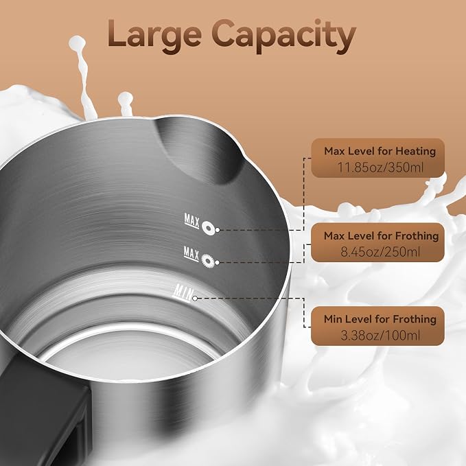 Milk Frother and Steamer, Electric Frother | 4-in-1 Automatic Hot and Cold Foam Maker , Detachable Stainless Steel Jug for Latte, Cappuccino, Macchiato, Hot Chocolate
