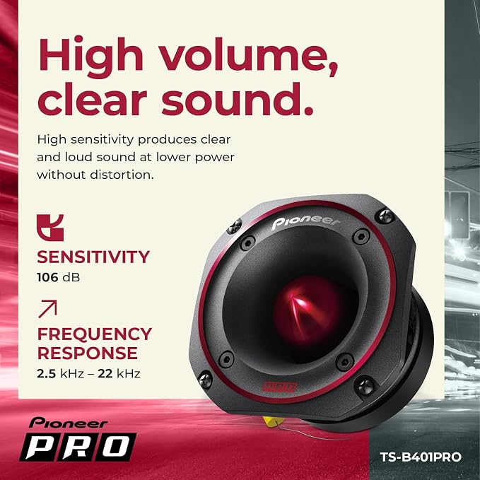 PIONEER P.R.O. Series TS-B401PRO 4' Speakers (Pair) 600W Max, Perfect for High-SPL Builds and Pro-Level Car Audio, Bullet Style Tweeter