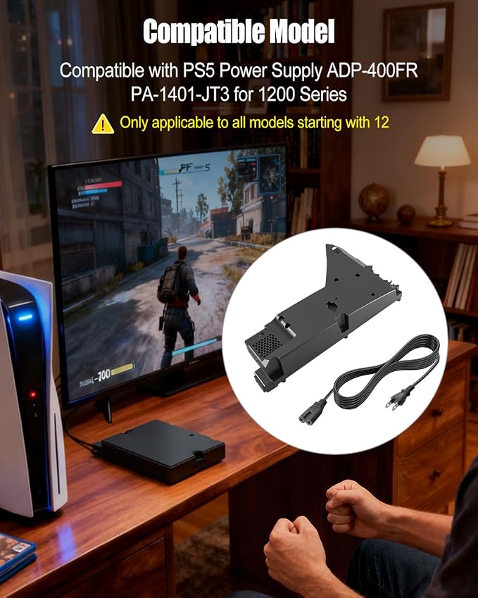 Internal Power Supply Replacement Compatible with PS5 ADP-400FR PA-1401-JT3 for 1200 Series, Game Console Power Supply AC Adapter Charger Brick with Cord