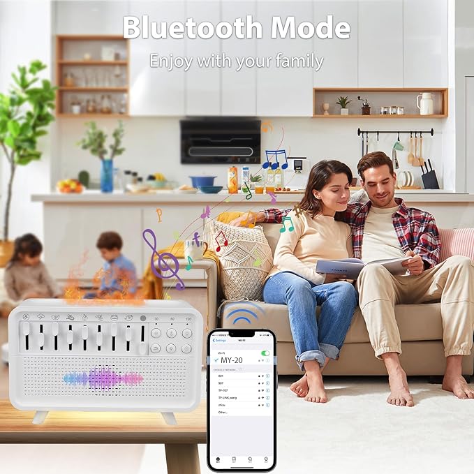 White Noise Machine with Humidifier, Essential Oil Diffuser & Bluetooth Speaker, Portable Night Light, 8 Natural Sounds Style Mixer with Auto-Off Timer for Baby, Kids, Adults, Bedroom, Office