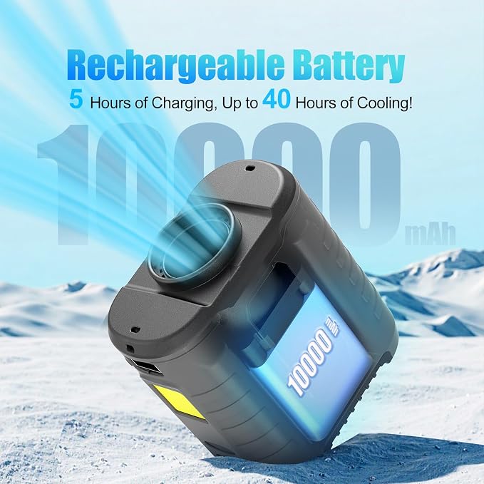 Upgraded Portable Waist Fan & Neck Fan, Up to 40H Runtime, 10000mAh Rechargeable Clip-On Belt Fan with 5-Speed 16000 RPM Turbo Airflow, Personal Wearable Fan for Outdoor Work, Camping, Travel - Gray