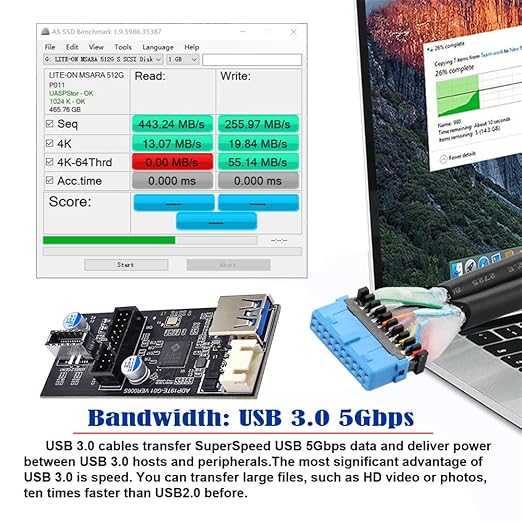 Cablecc 19/20Pin Header to 5Gbps USB 3.0 20Pin & Type-E Dual Ports Female PCBA Type Adapter Splitter 1 to 2 HUB