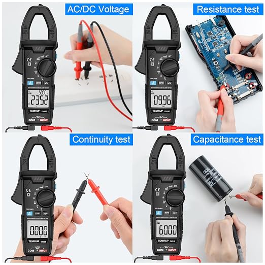 Digital Clamp Meter Multimeter TRMS 6000 Counts 600A Auto-ranging Amp Meter with Flashlight Backlight, Measures NCV, AC/DC Voltage Current, Continuity Capacitance Diode Resistance, Temperature