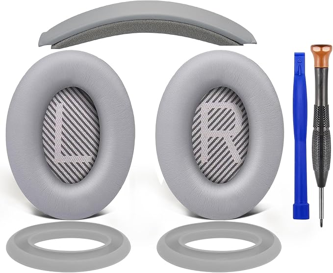 SOULWIT Replacement Kit for Bose QuietComfort QC35/QC35 ii Over-Ear Headphones, Ear Pads Cushions + Headband + Silicone Earpads Cover Protector - Silver