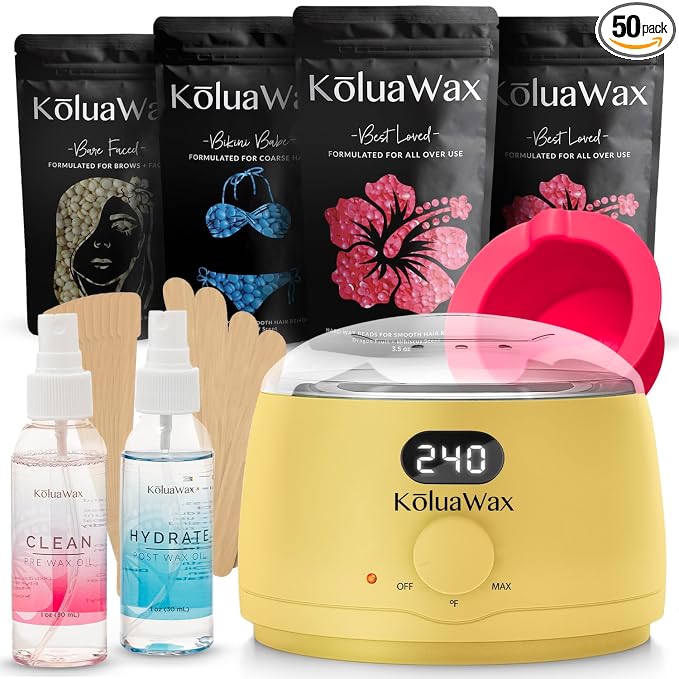KoluaWax Premium Waxing Kit for Women - Beginner Friendly - Complete Wax Kit that includes 14oz of Wax Beads, Applicator, Pre and Post Care, Suitable for Sensitive Skin (Sun)