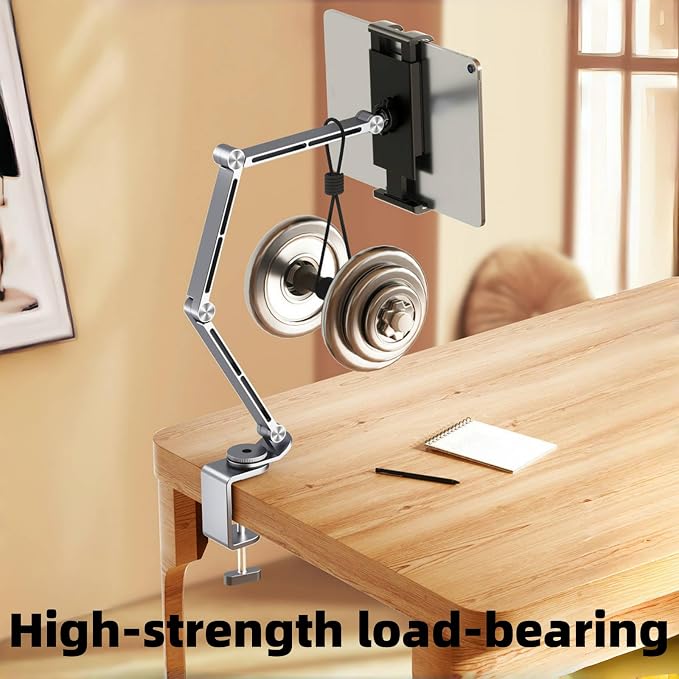 Adjustable Phone Tablet Mount,Ergonomic Multi Joint Stand with Sturdy Desk Clamp, 360° Rotatable & Height Compatible with Devices for Home,Office,Studio(Silver)