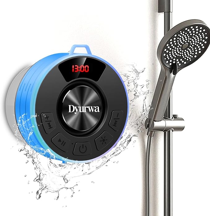 Bluetooth Shower Speaker, Waterproof Shower Speaker Bluetooth 5.3 Loud Clear Sound with Suction Cup, Built-in Mic, Digital Display/RGB Lights, IPX7 Bathroom Speaker for Outdoor/Pool/Beach/Party/Gift.