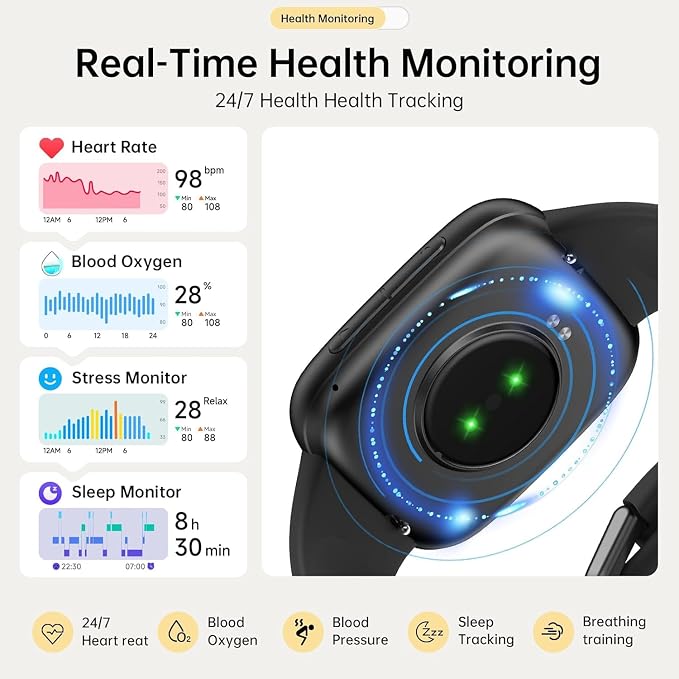 Quican Smart Watch for Women Men (2 Bands), 1.85" AMOLED Smartwatch for iPhone & Android Phones, Heart Rate/ SpO2/ Sleep Monitor, 3ATM Waterproof, Calls & Messages, 120+ Sports Modes Fitness Tracker