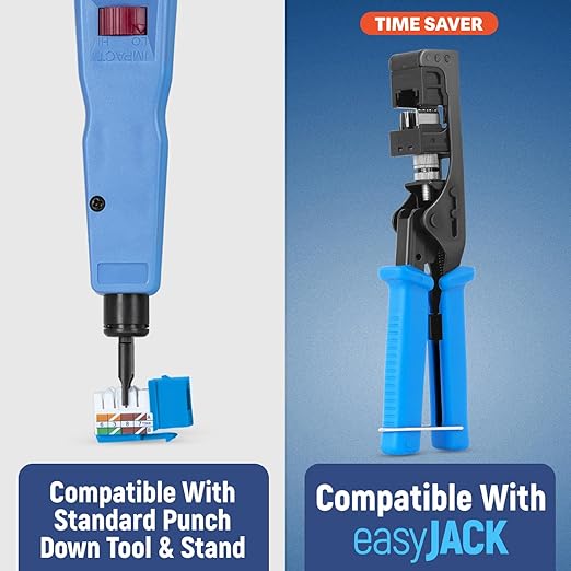 Everest 90° Angled RJ45 Cat6A Keystone Jacks 10-Pack in Blue - Slim Profile Female RJ45 Connectors - Cat 6A Keystone Jack - Compatible with 90° Angled Speed Termination Tool - easyJACK (B094WB91H3)