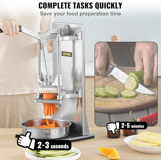 VEVOR Commercial French Fry Cutter with 4 Replacement Blades, 1/4 and 3/8 Blade Easy Dicer Chopper, 6-wedge Slicer and 6-wedge Apple Corer, Lemon Potato Cutter for French Fries with Extended Handle