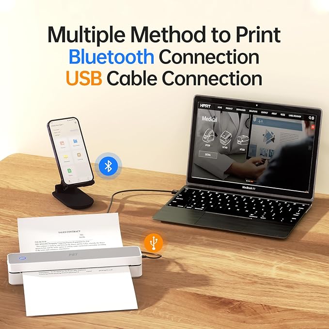 PRT Portable Printer Wireless for Travel, Support 8.5x11 US Letter&A4 Thermal Paper, Bluetooth Thermal Printer, Compatible with Android and iOS Phone & Laptop, Inkless Printer, White