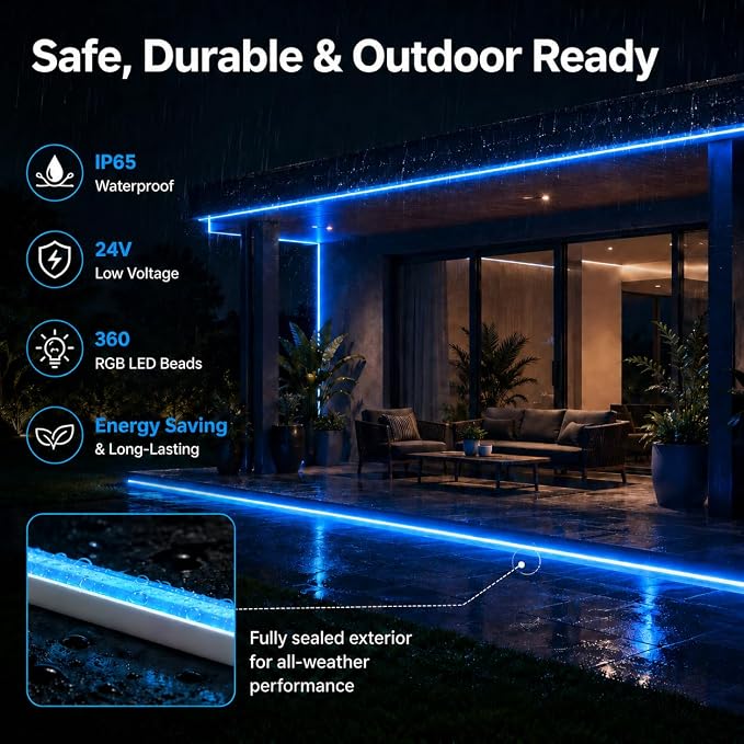 16.4Ft RGB Neon Rope Lights, 360 LEDs 24V Side-Emitting LED Strip Lights with App and Remote Control, 360° Bendable Flexible DIY Neon Sign Lights with Music Sync for Gaming Room, Desk, Bedroom