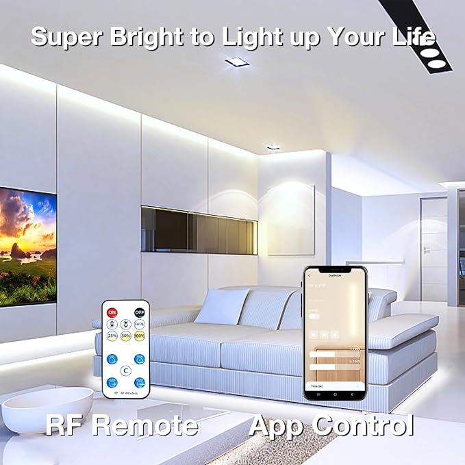 DAYBETTER COB LED Strip Light,LED Lights for Bedroom 16.4ft,Daylight White 6500K Dotless LED Light Strip,1600 LEDs Super Bright Dimmable 24V Flexible Tape Lights with Remote,Kitchen,Cabinets Lighting