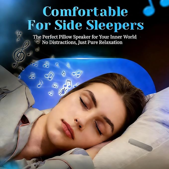 Under Pillow Speaker with Bluetooth, Memory Card Playback, Timer Function/Volume Control, Deep Base Flat Soft Design for Sleep and Bedtime Entertainment(Inky)