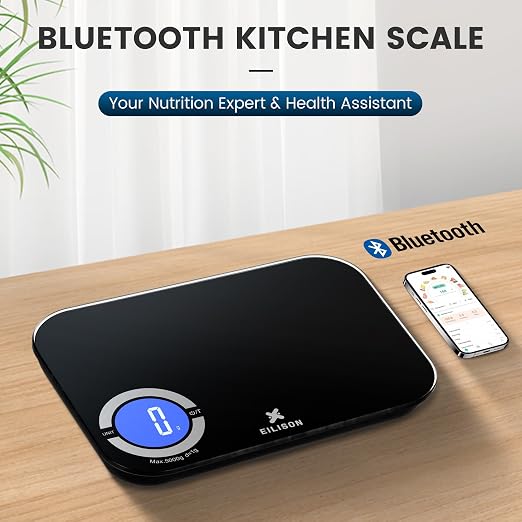 EILISON Smart Kitchen Scale with Nutrition Calculator, Digital Food Scale, Large TFT Color Display, Bluetooth App for 999+ Foods, Calorie Counter & 24 Nutrients Analyzer, 5000g Cap (Black)