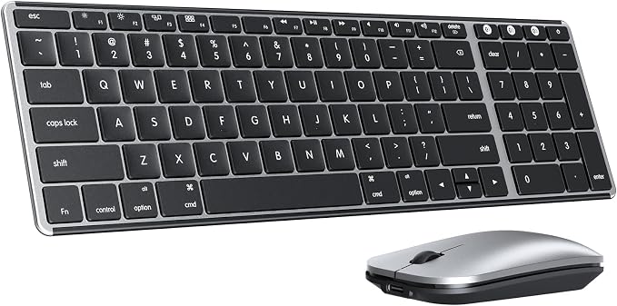 seenda Bluetooth Keyboard and Mouse Combo for Mac, SKM64-2 Rechargeable Silent Wireless Keyboard Mouse Compact Slim, 3 Multi-Device Connection, Compatible for Mac MacBook Pro/Air iPad, Black Silver