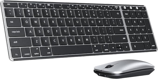 seenda Bluetooth Keyboard and Mouse Combo for Mac, SKM64-2 Rechargeable Silent Wireless Keyboard Mouse Compact Slim, 3 Multi-Device Connection, Compatible for Mac MacBook Pro/Air iPad, Black Silver