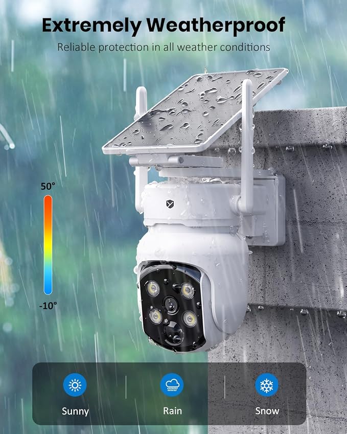 Solar Camera Wireless Outdoor, Security Camera with 2-in-1 Solar Panel, 4MP PTZ WiFi Camera, 360° Coverage, Dual-Band 2.4/5GHz, Color Night Vision Spotlight, Human Detection, No Monthly Fee