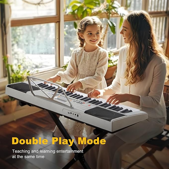 MUSTAR 61 Key Piano Keyboard, MEKS-400 Electric Piano Keyboard with Lighted Up Keys, Learning Keyboards Piano for Beginners, Piano Stand, LCD Screen, Headphones, Microphone