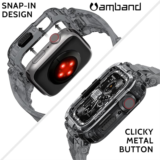 amBand Bands Compatible with Apple Watch 9/8/7 41mm, M1 Sport Series Rugged Case with TPU Strap Military Protective Tough Cover Bumper for iWatch SE3/SE2/SE/6/5/4 40mm Men Women Crystal Black