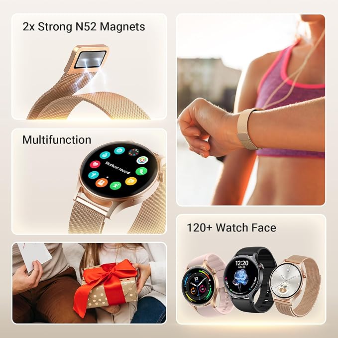 Fitpolo Smart Watch for Women,1.3" AMOLED Touchscreen Fitness Tracker, Make/Answer Calls, Heart Rate SpO2 Monitor,IP68 Waterproof,Sleep Activity Tracking Smartwatch for Android Phones iPhone (Bronze)