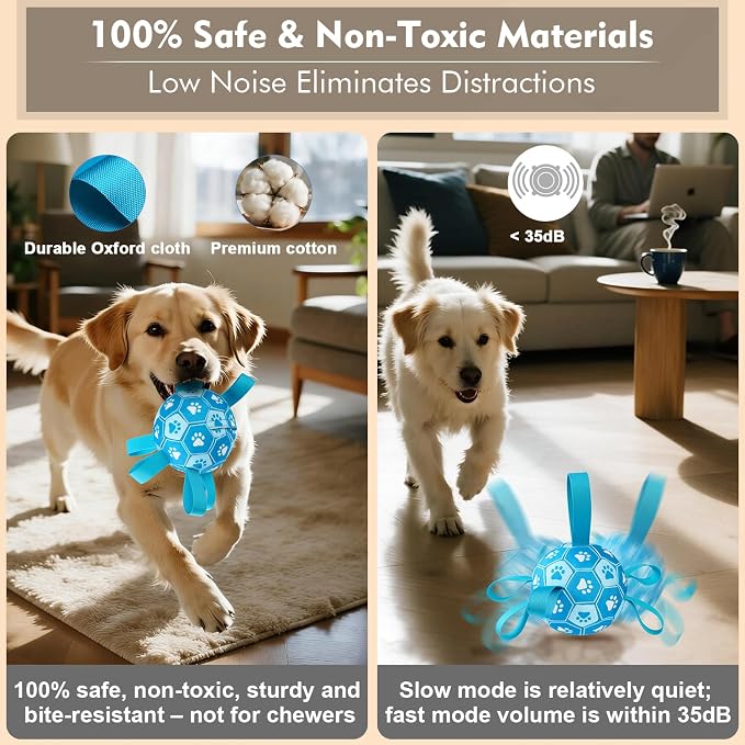 Interactive Dog Toys Dog Soccer Ball to Keep Them Busy,Durable Automatic Moving Jumping Dog Balls with Straps for Small/Medium/Large Dogs, USB Rechargeable,Not for Aggressive Chewers (Blue)