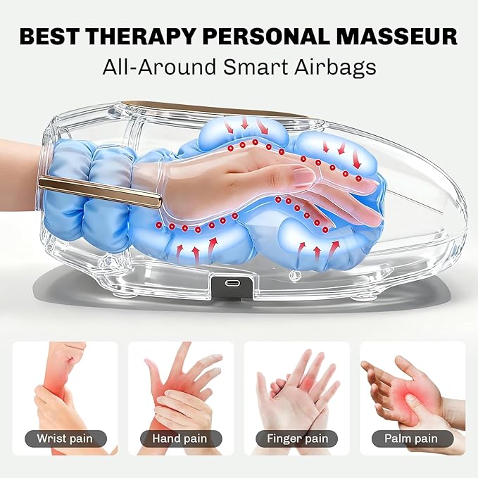 Hand Massager with Heat and Compression, 3 Strength Levels & Modes, 10/15/20 Min Timer,Large Size Fits Hands & Forearms Carpal for Arthritis, Pain Relief, Carpal Tunnel (White, General)