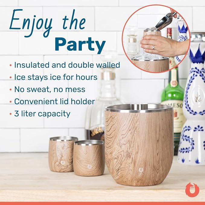 Snowfox Plus, Premium Vacuum Insulated Stainless Steel Ice Bucket with Lid/Scoop,Home Bar Accessories,Elegant Bartending Ice Buckets for Parties,Beautiful Outdoor Supplies,3L,Shimmer Gold